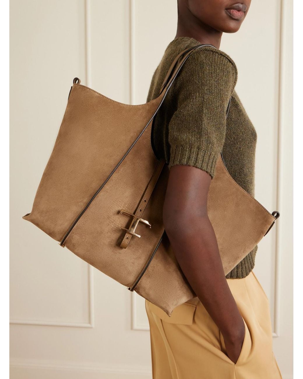 Tod's Brown T Timeless Suede Shoulder Bag