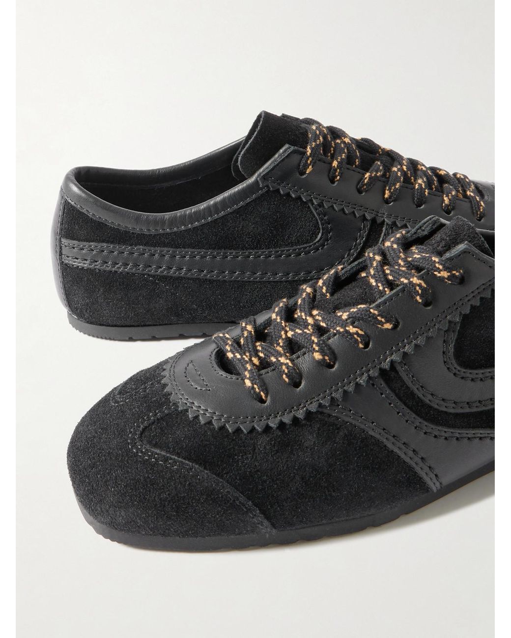 Dries Van Noten Black Leather-Trimmed Suede Sneakers