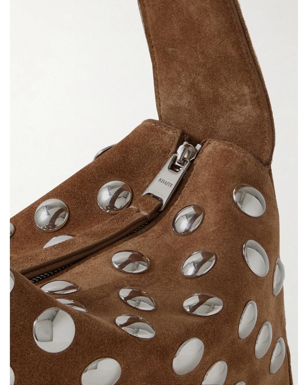 Khaite Brown Elena Small Studded Suede Shoulder Bag