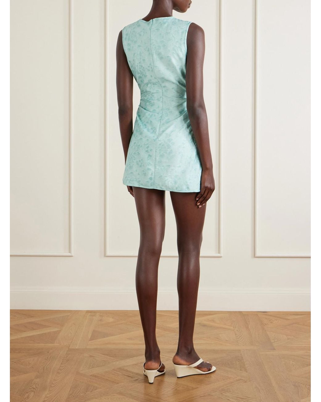 Christopher Esber Blue Light Leak Ruched Jacquard Mini Dress
