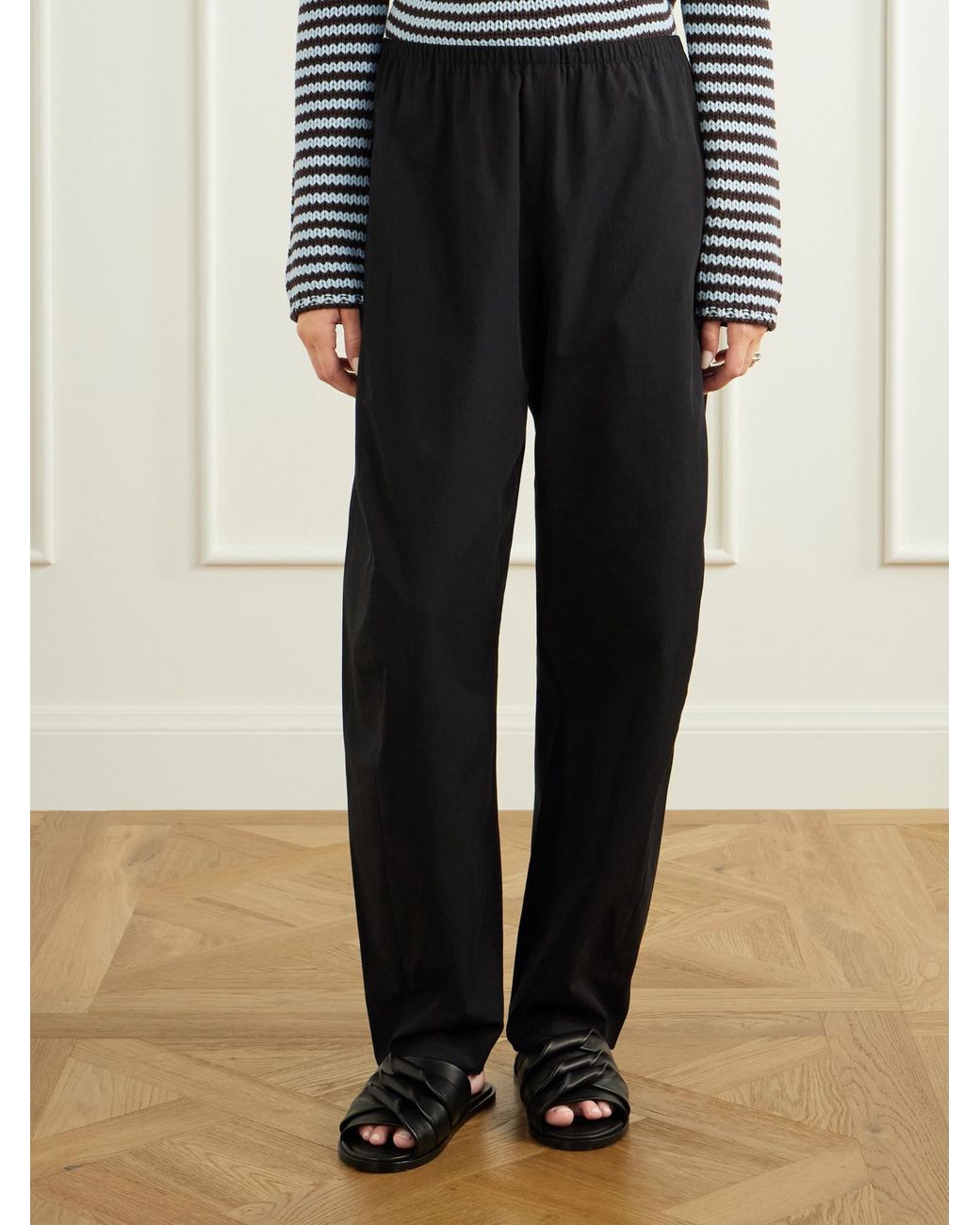 La Ligne Blue Colby Cotton-Poplin Wide-Leg Pants