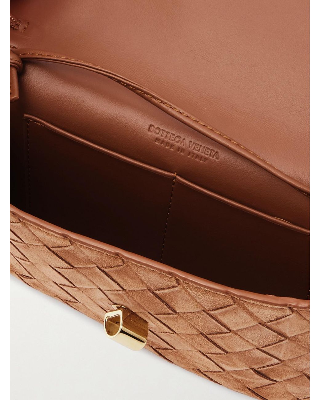 Bottega Veneta Brown Andiamo Small Intrecciato Suede Shoulder Bag