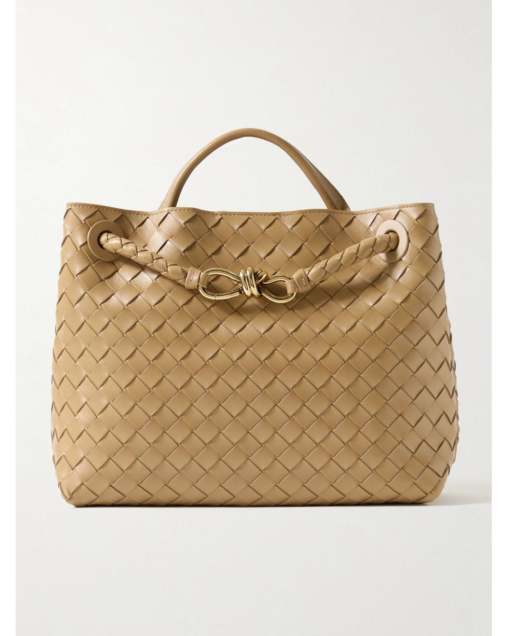 Bottega Veneta Natural Andiamo Medium Intrecciato Leather Top-Handle Bag
