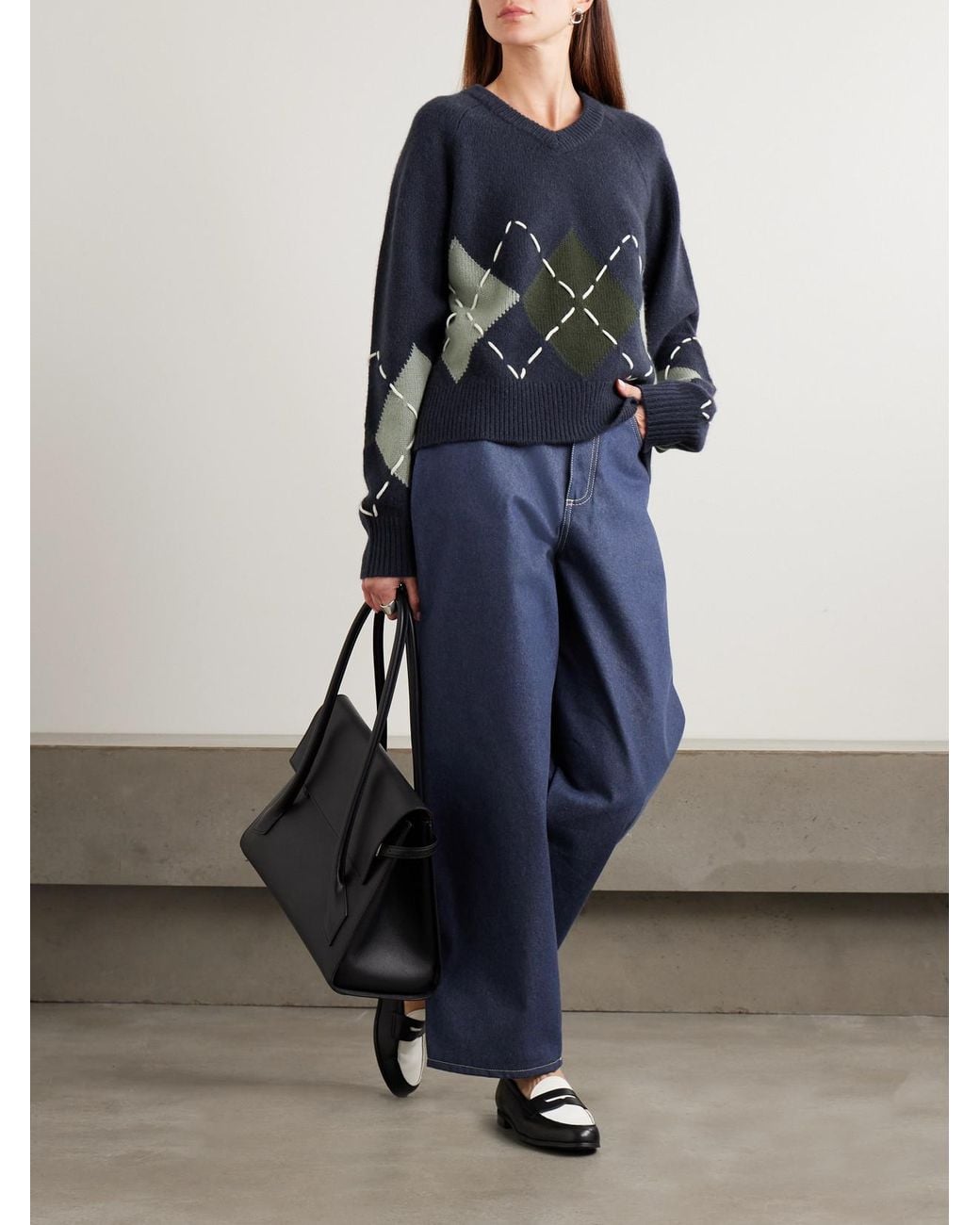 arch4 Blue Sloane Embroidered Argyle Cashmere Sweater