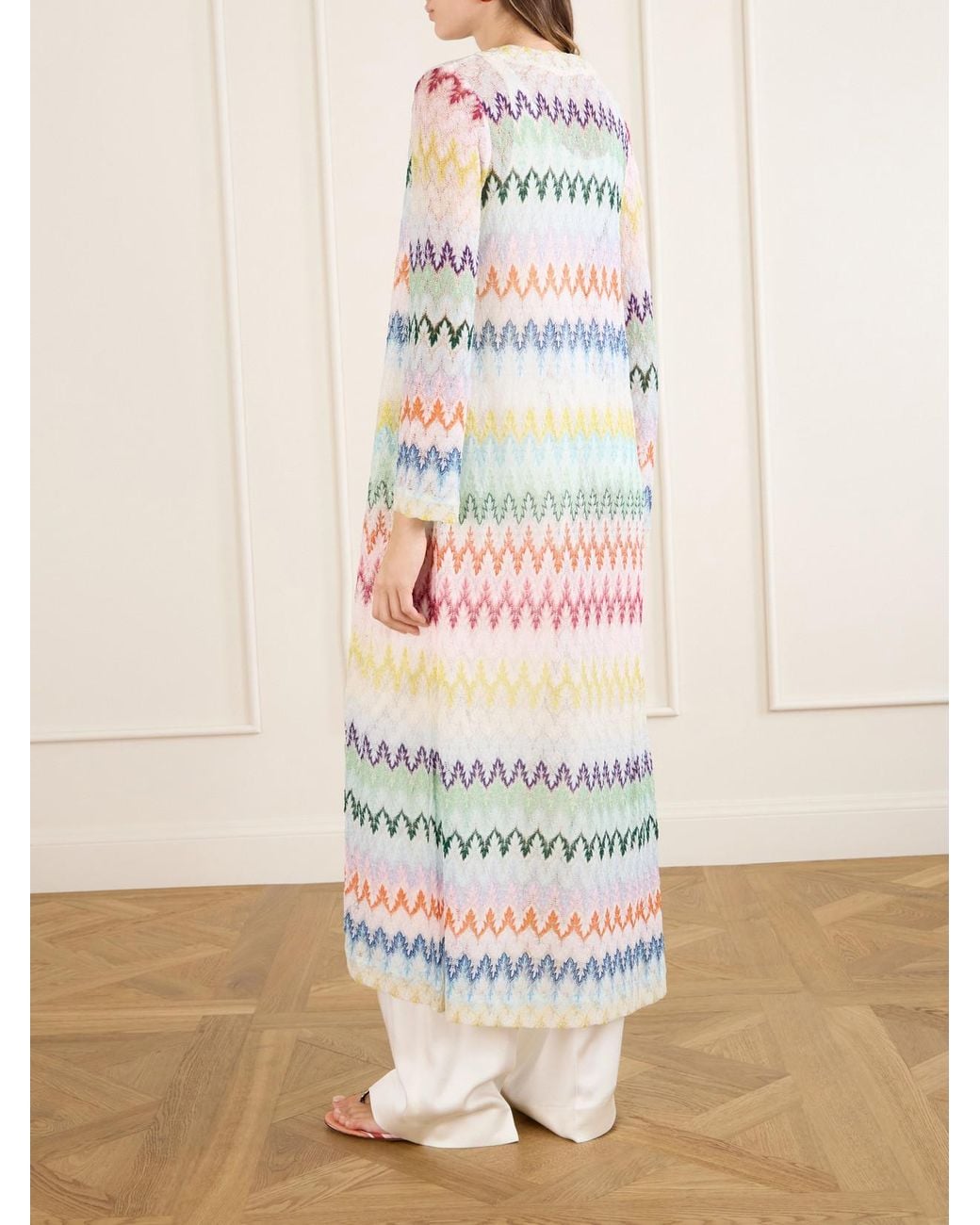 Missoni White Striped Metallic Crochet-Knit Cardigan