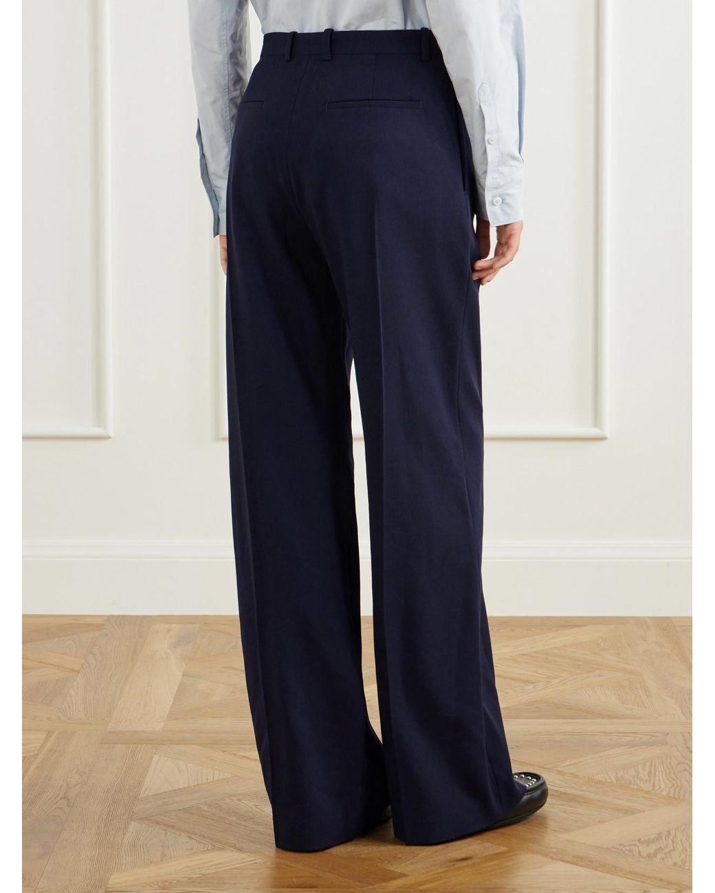 Jil Sander Blue Draped Wool-Sablé Wide-Leg Pants