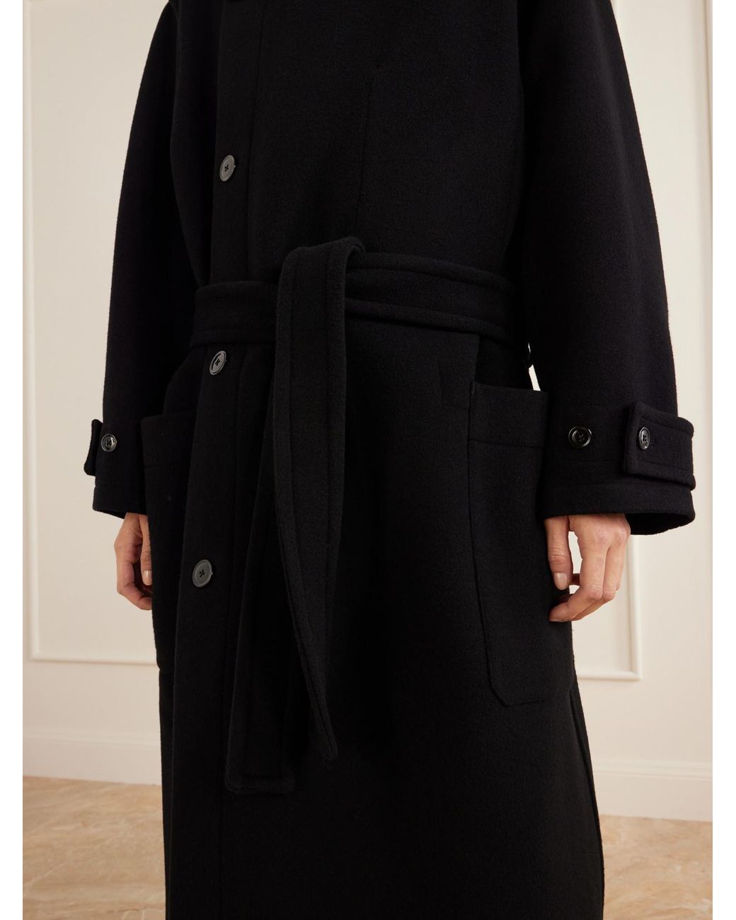 Lemaire Black Belted Double-Breasted Wool-Felt Coat