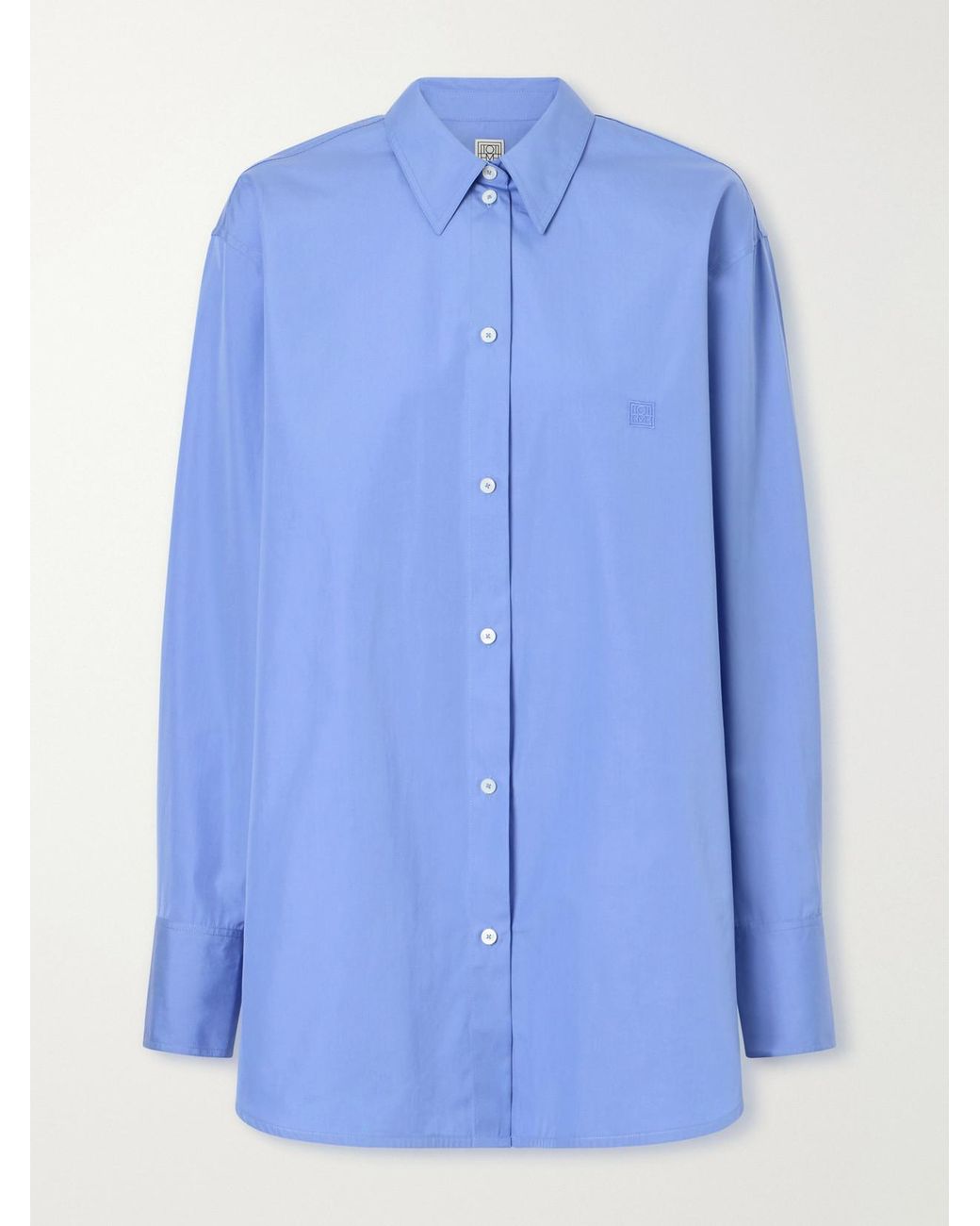 Totême Blue Embroidered Cotton-Poplin Shirt