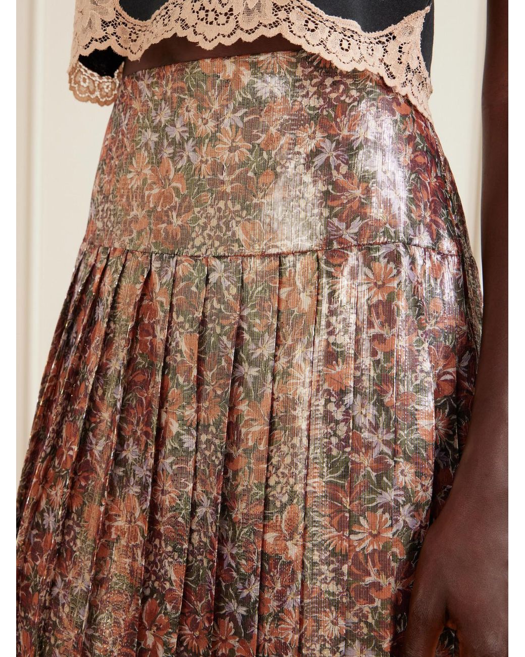 Valentino Garavani Brown Floral-Print Silk-Blend Midi Skirt