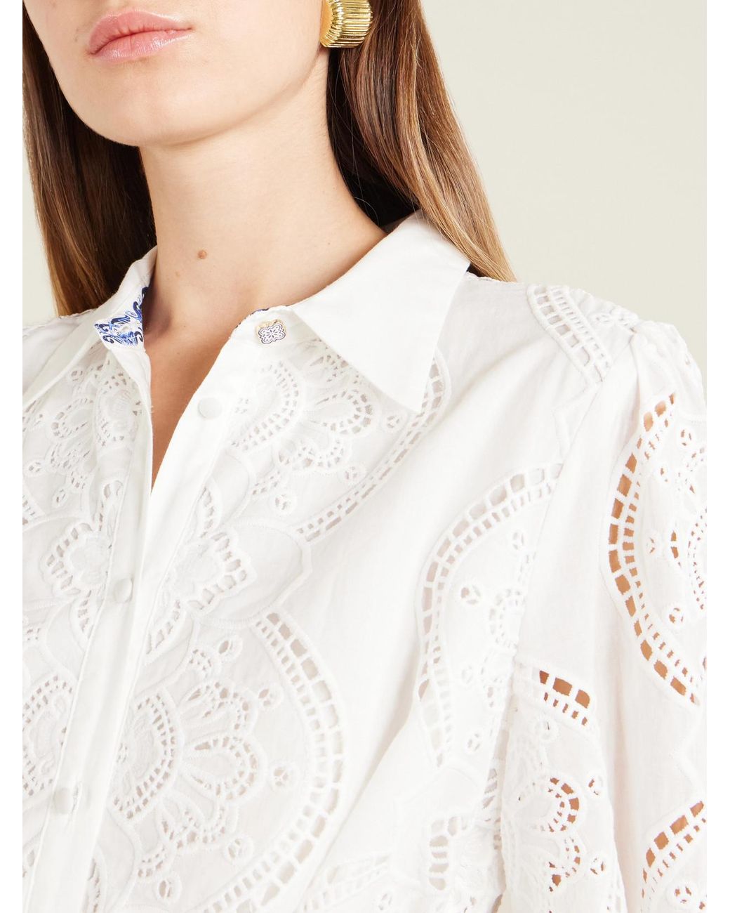 Camilla White Tie-Detailed Broderie Anglaise Cotton Midi Shirt Dress