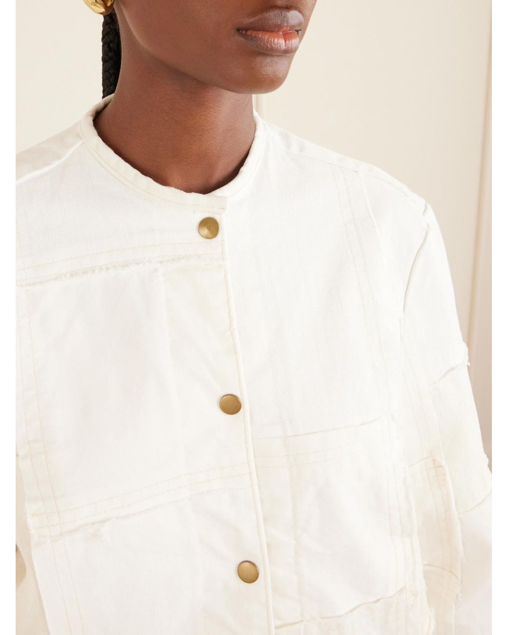 B Sides Natural Madras Distressed Denim Jacket