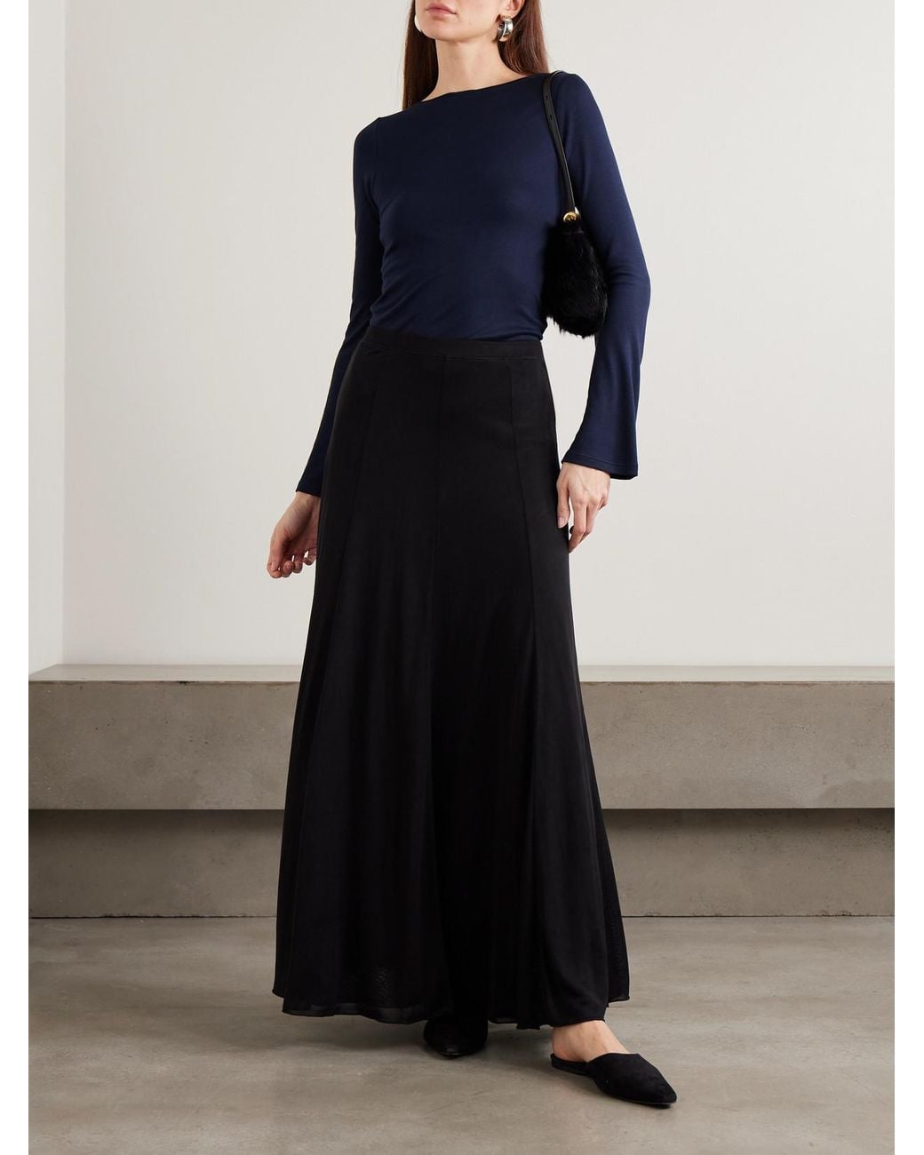 The Park Black Olivia Flowy Lyocell Maxi Skirt