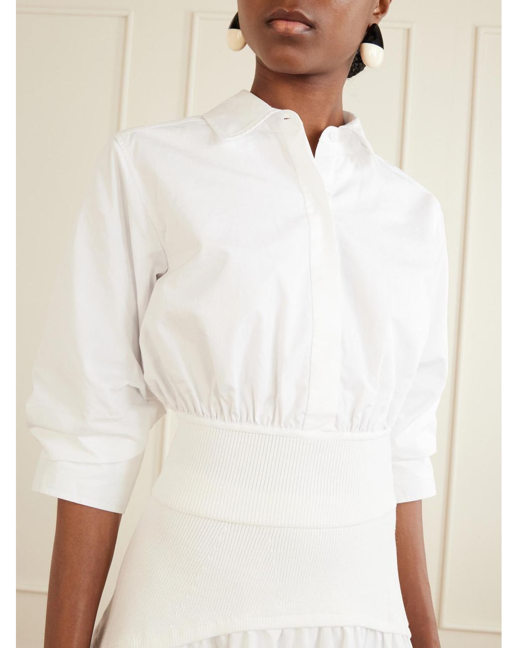 Jonathan Simkhai White Stiles Gathered Cotton-Poplin Shirt