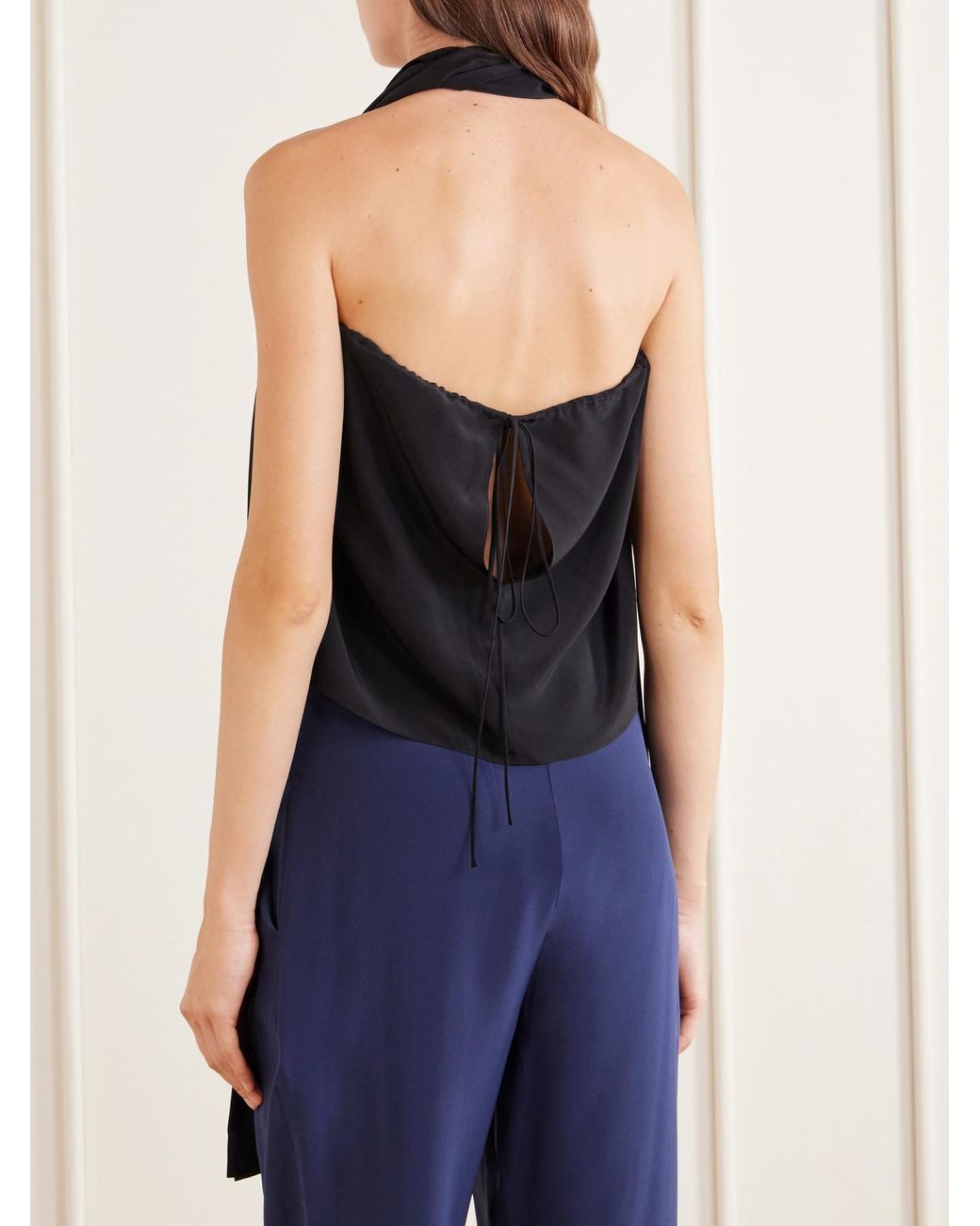 Sharon Wauchob Black Tie-Detailed Silk Tank