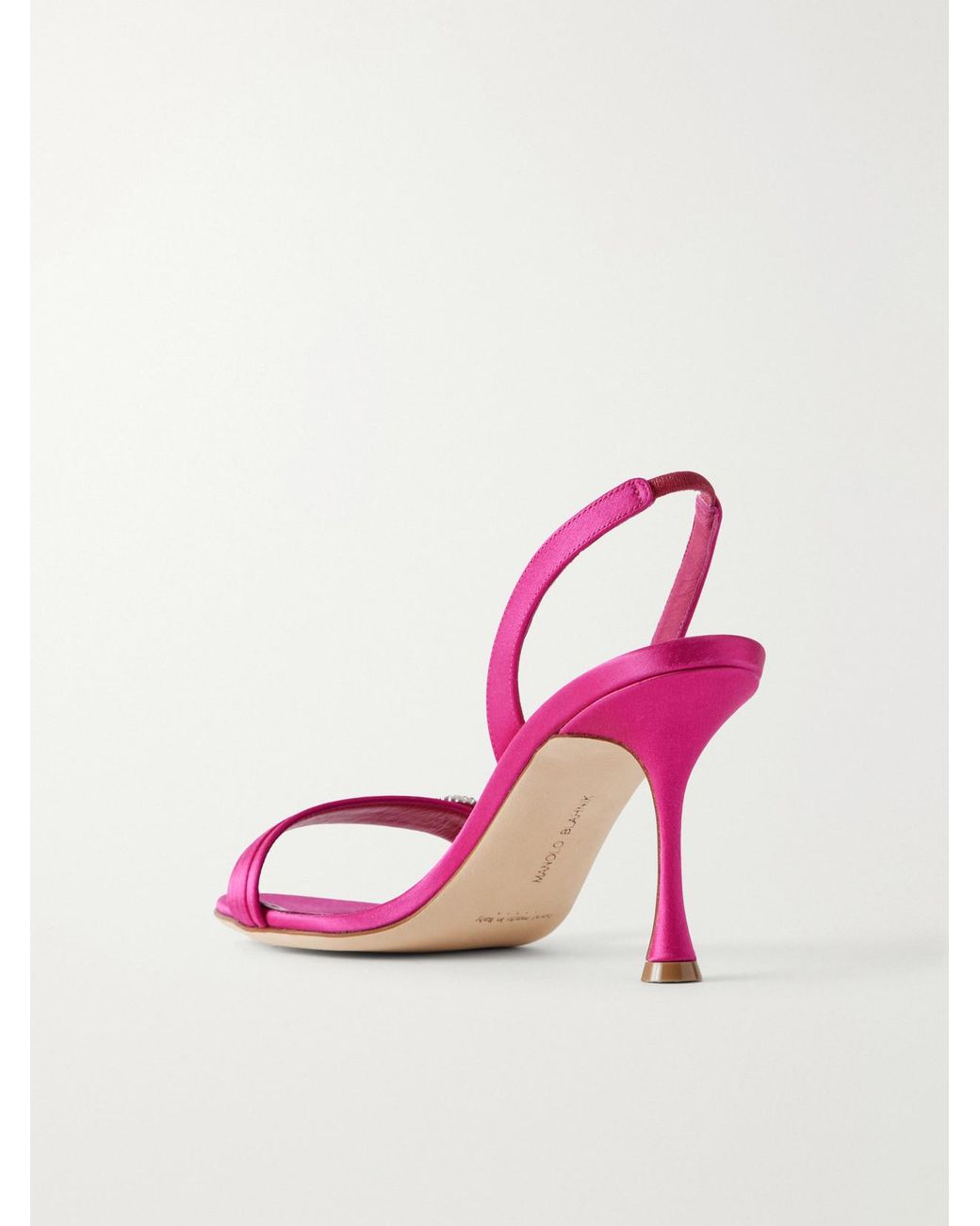 Manolo Blahnik Pink Zutosan 90 Crystal-Embellished Satin Slingback Sandals