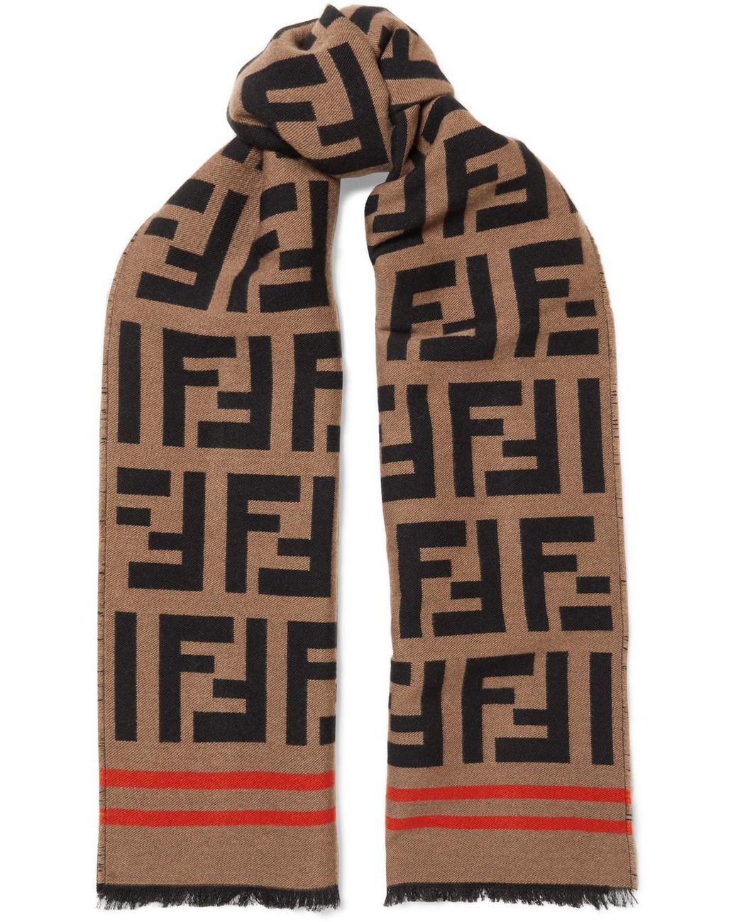Fendi Wool And Silk-blend Jacquard Scarf in Brown | Lyst