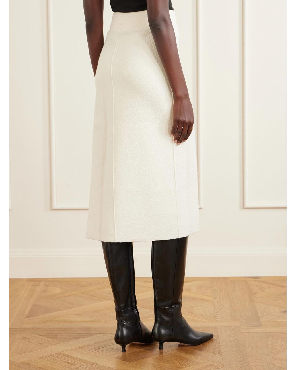 Lanvin White Fringed Wool-Blend Midi Skirt