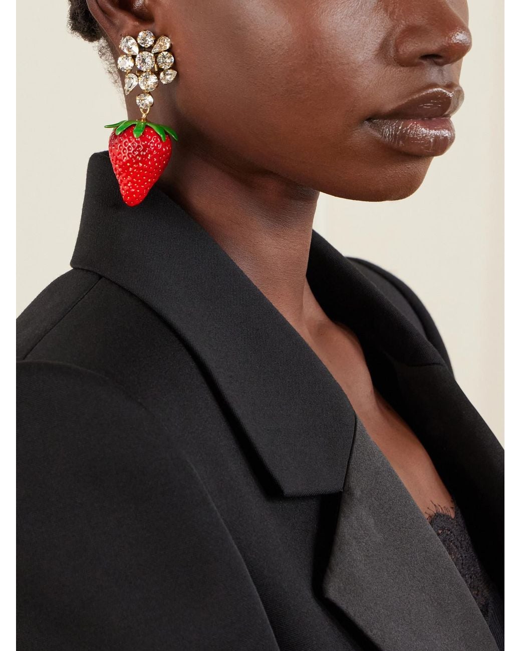 Saint Laurent Red Tone, Crystal And Resin Clip Earrings
