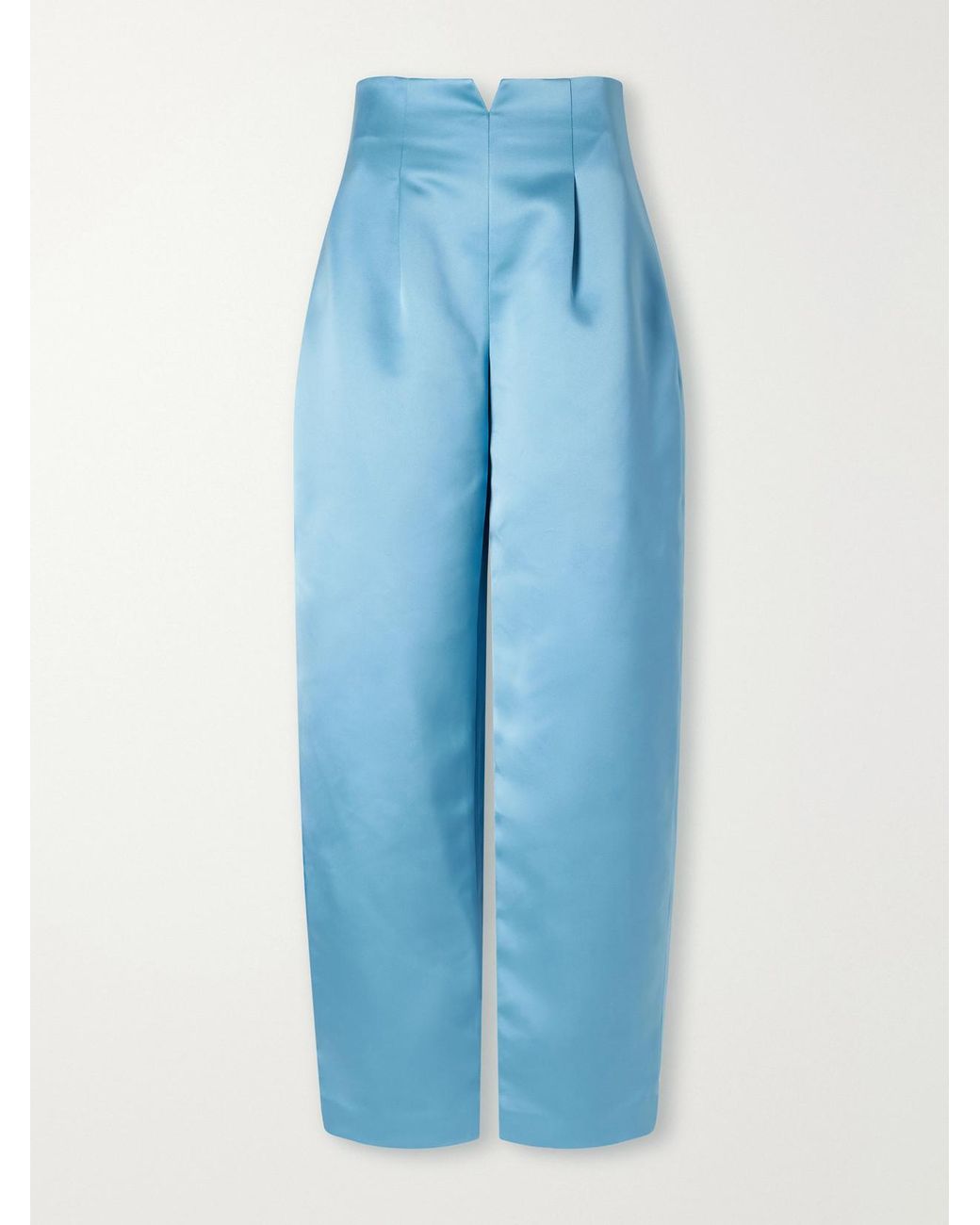 Ulla Johnson Blue Edlyn Pleated Duchess-Satin Mid-Rise Barrel-Leg Pants