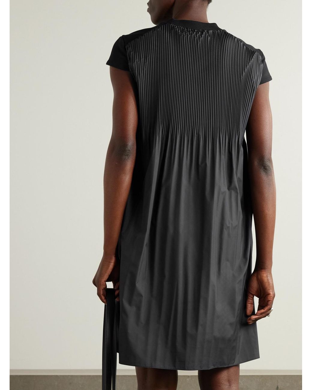 Moncler Black Appliquéd Cotton-Jersey And Pleated Shell Mini Dress