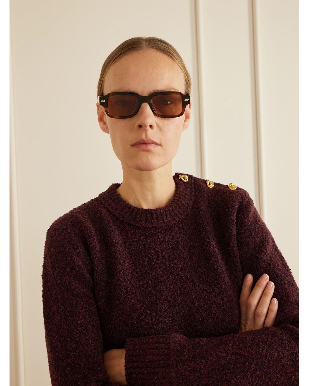 Bottega Veneta Multicolor Intrecciato Rectangular-Frame Acetate Sunglasses