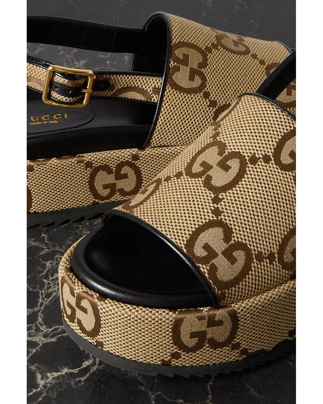 gucci angelina logo jacquard canvas slingback platform sandals