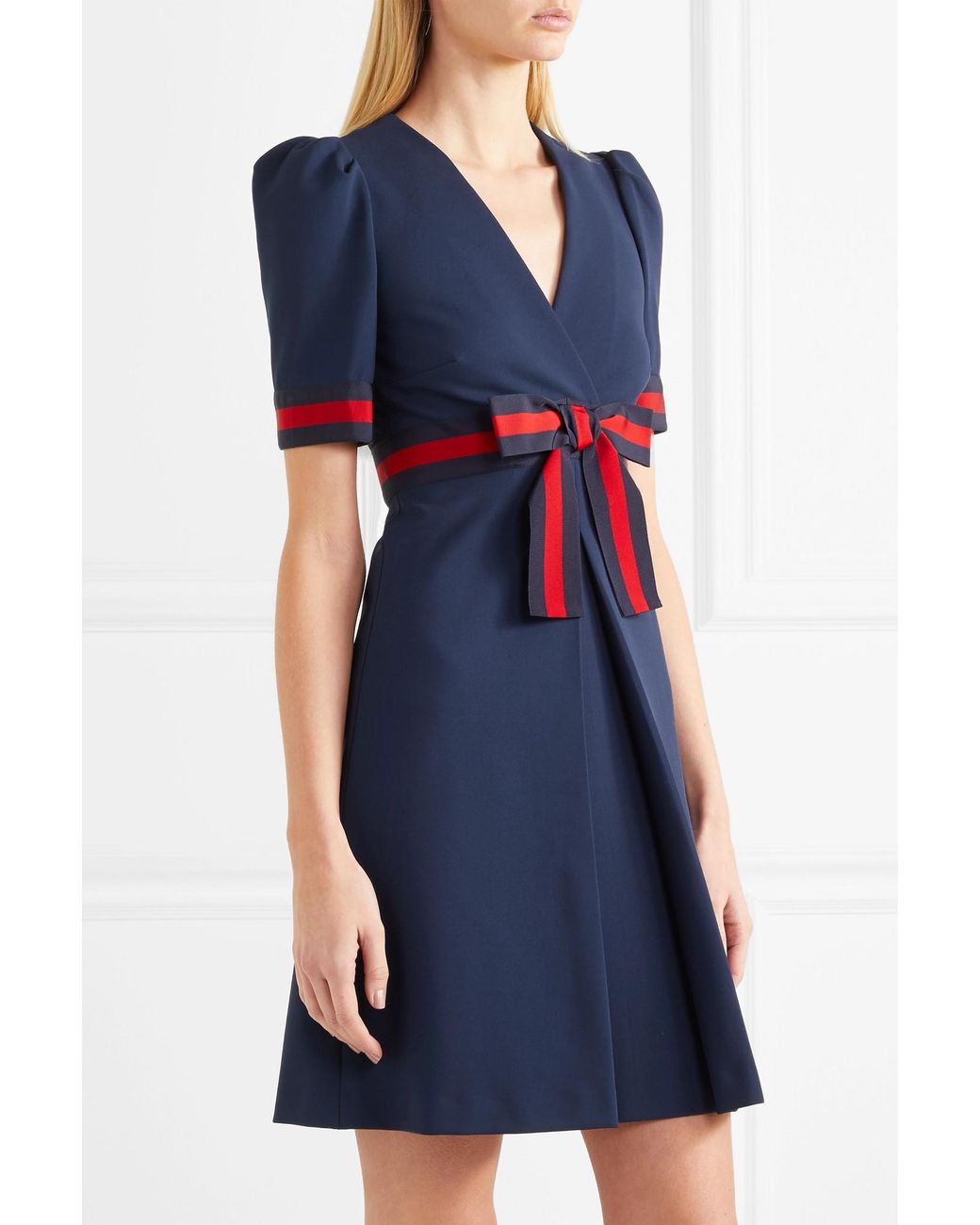 Gucci Grosgrain-trimmed Stretch-ponte Mini Dress in Blue | Lyst