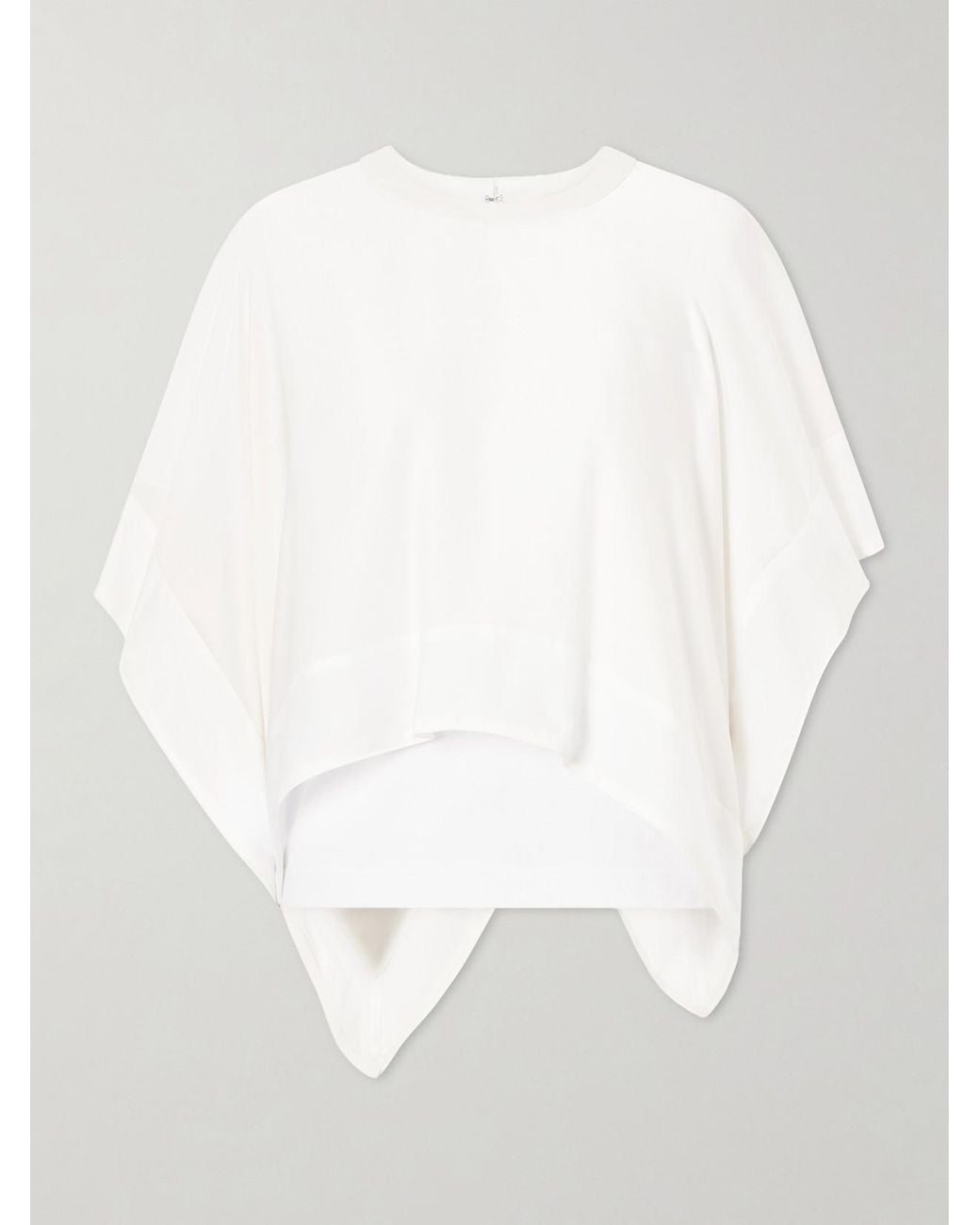 Sacai White Layered Cotton-Trimmed Satin Blouse