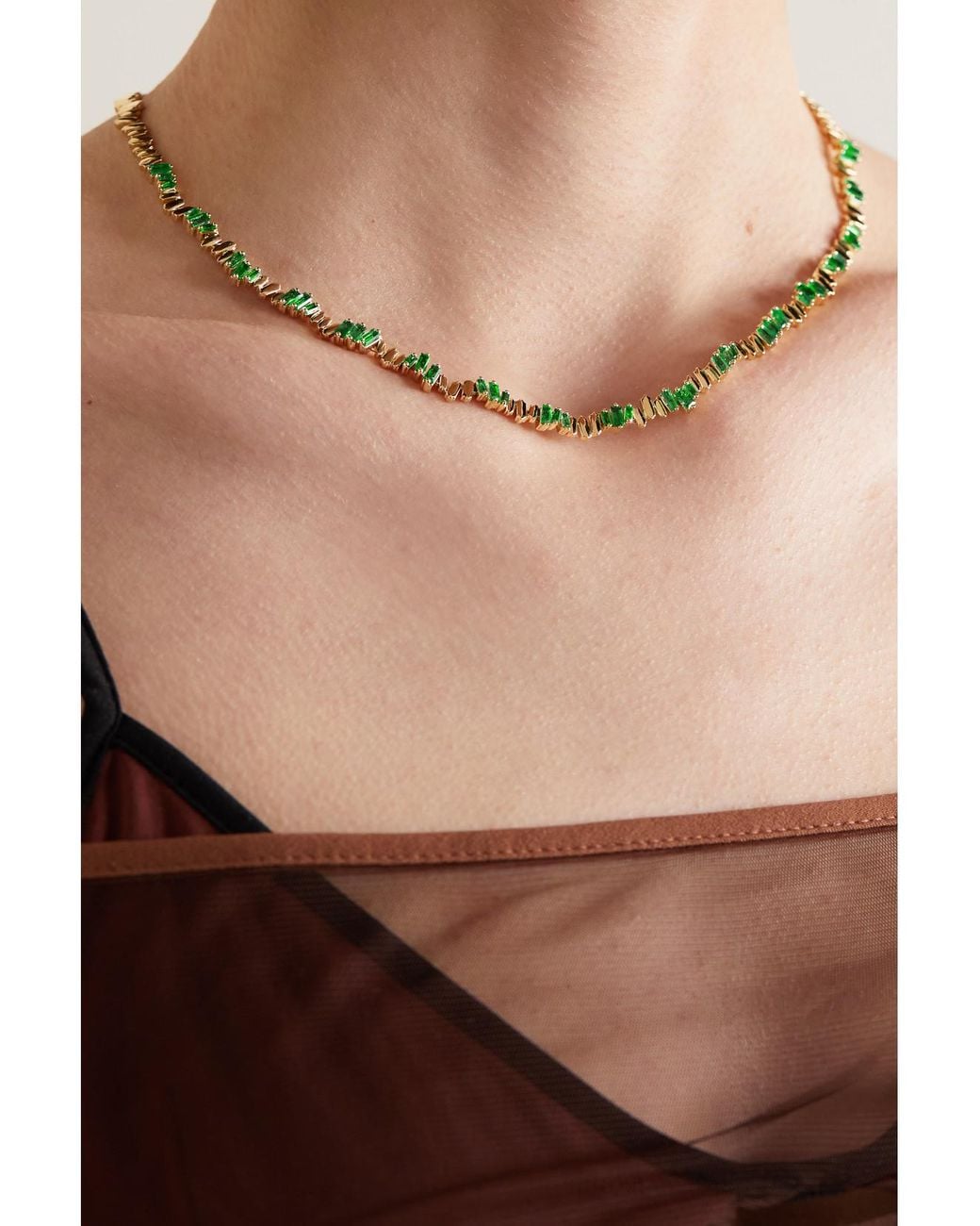 Suzanne Kalan Natural 18-Karat Emerald Tennis Necklace