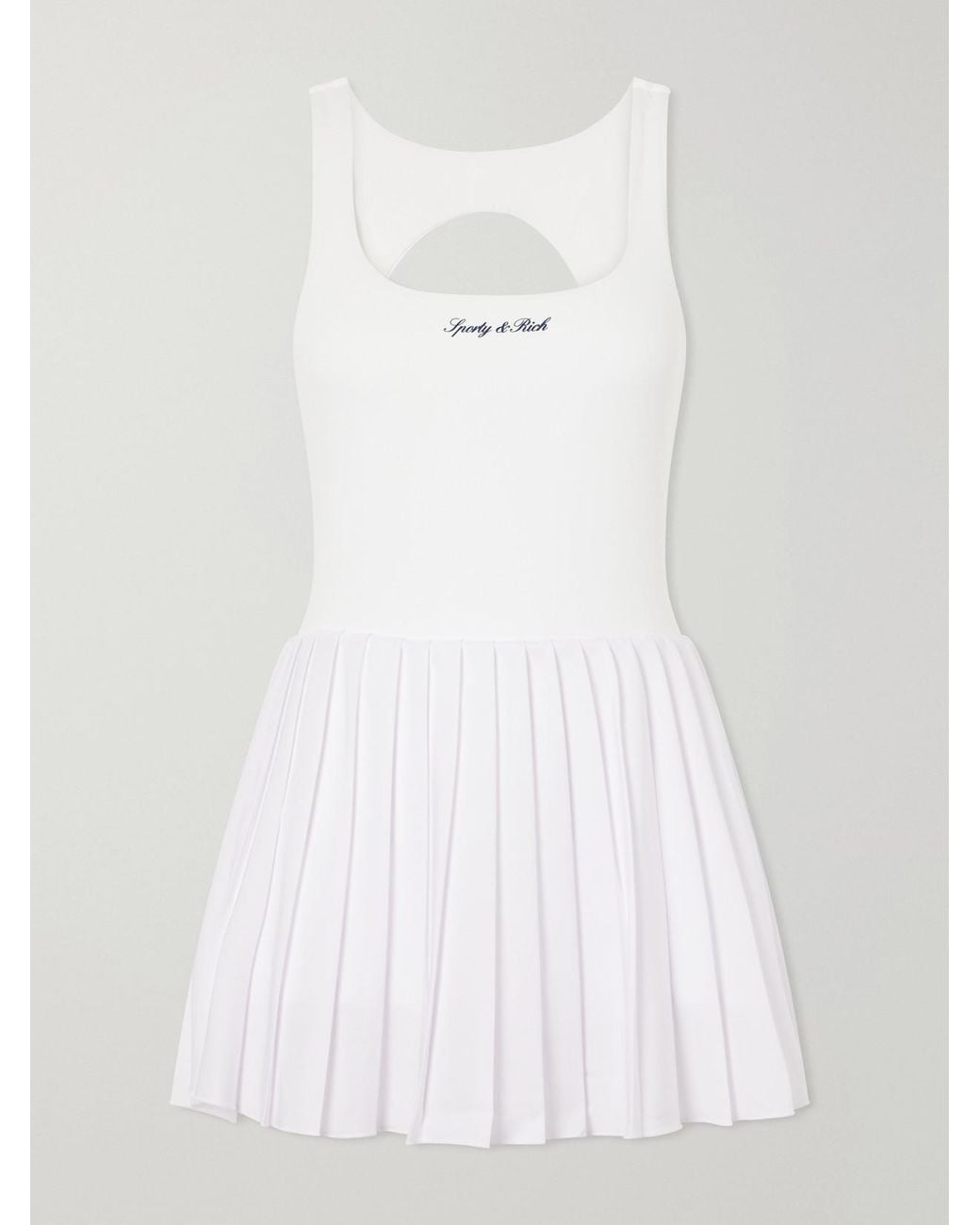 Sporty & Rich White Open-Back Pleated Stretch-Jersey Tennis Dress