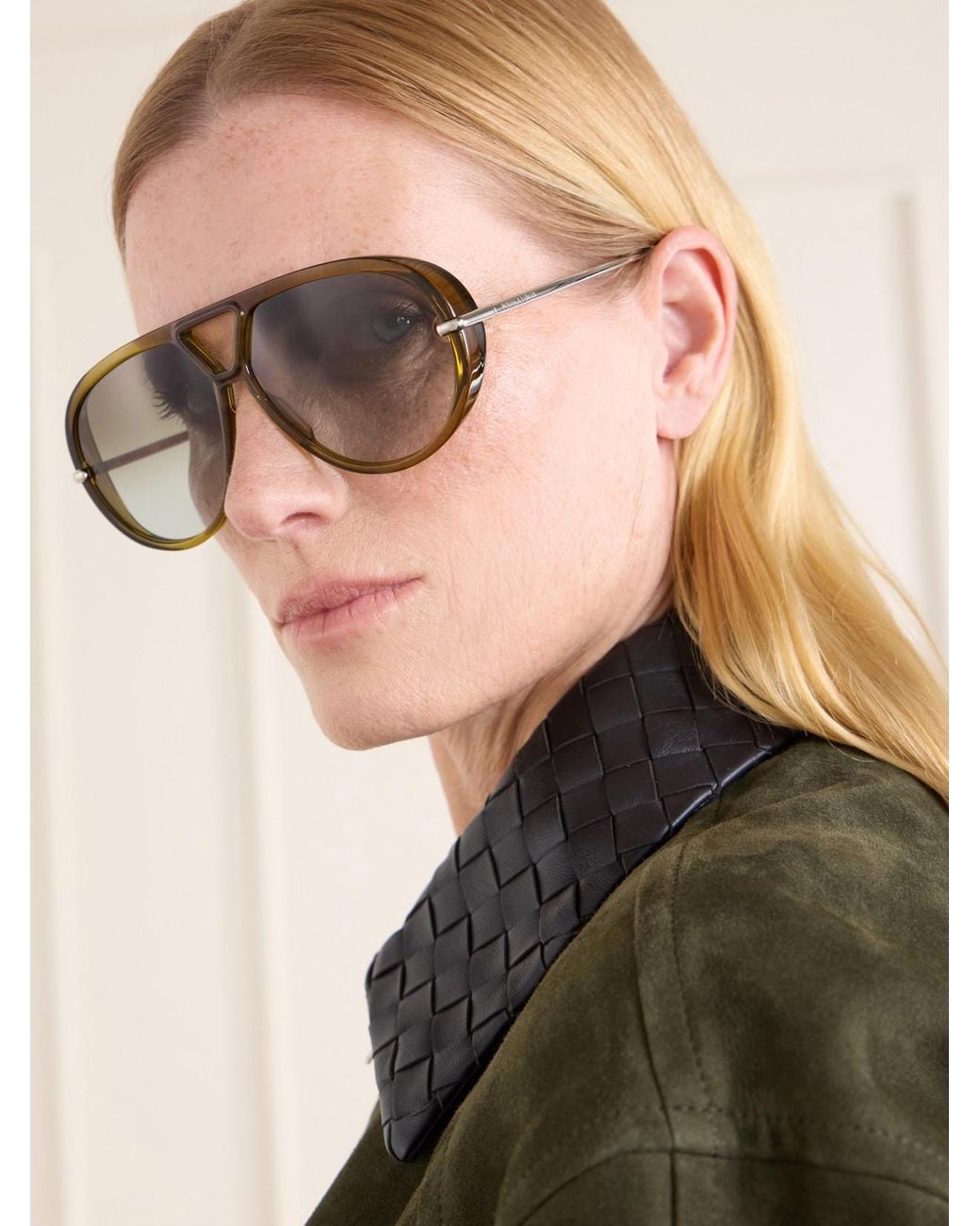 Bottega Veneta Brown Aviator-Style Acetate Sunglasses