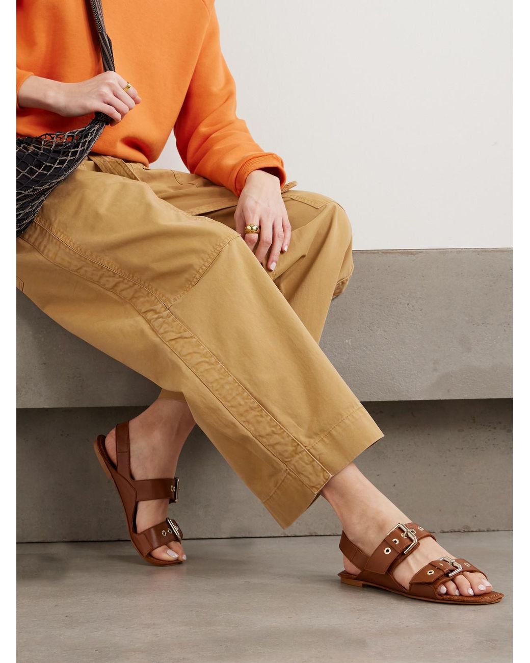 Jamie Haller Brown The Double Buckle Leather Sandals