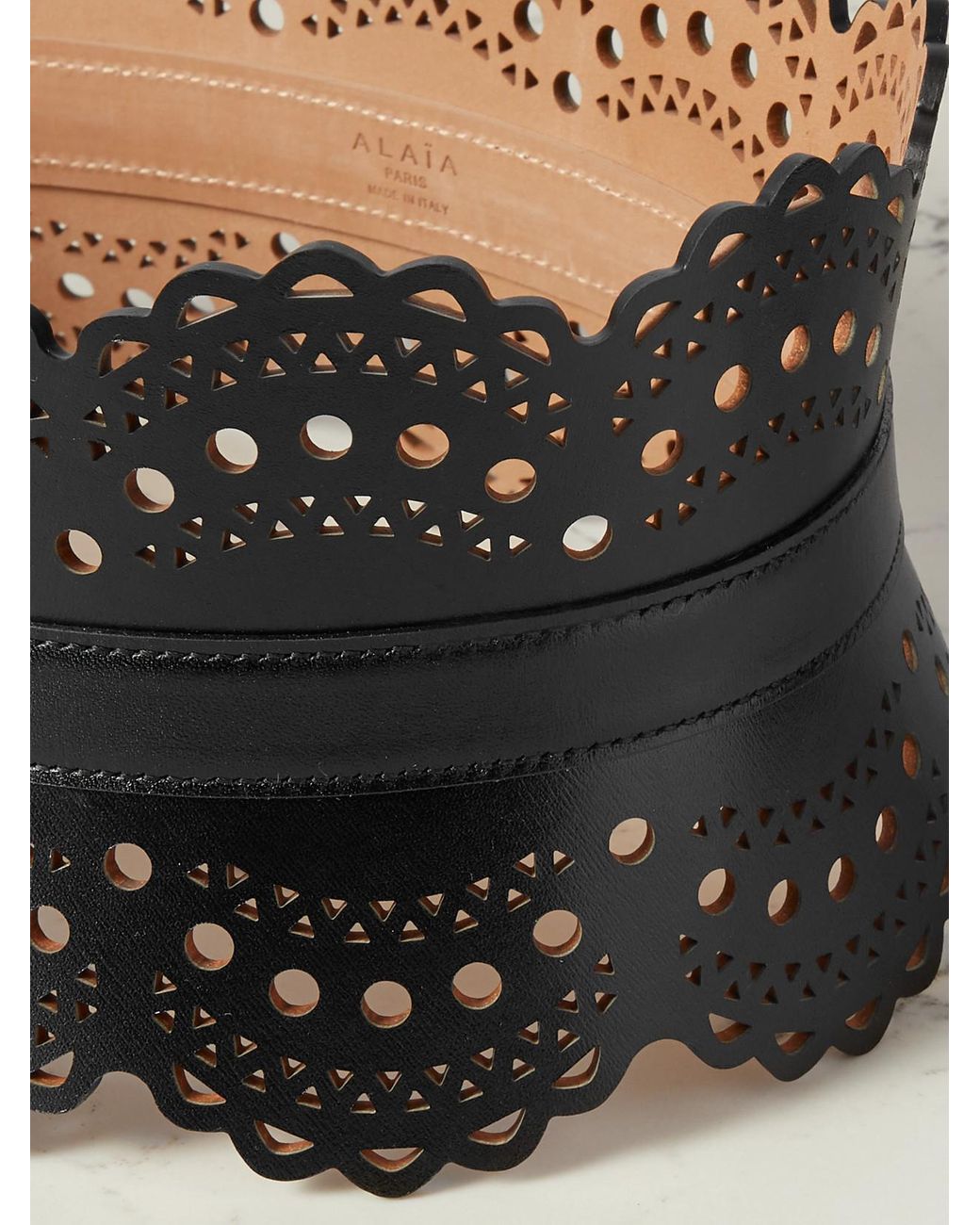 Alaïa Black Laser-Cut Leather Waist Belt