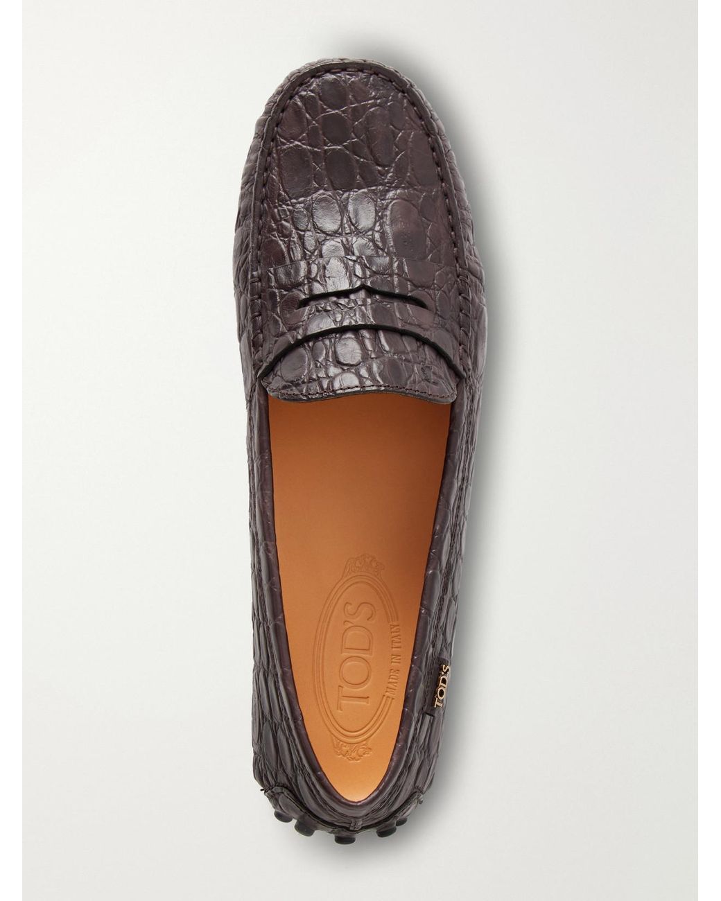 Tod's Brown Gommino Croc-Effect Leather Loafers