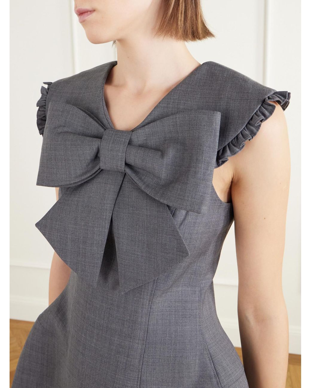 ShuShu/Tong Gray Bow-Detail Ruffled Twill Mini Dress