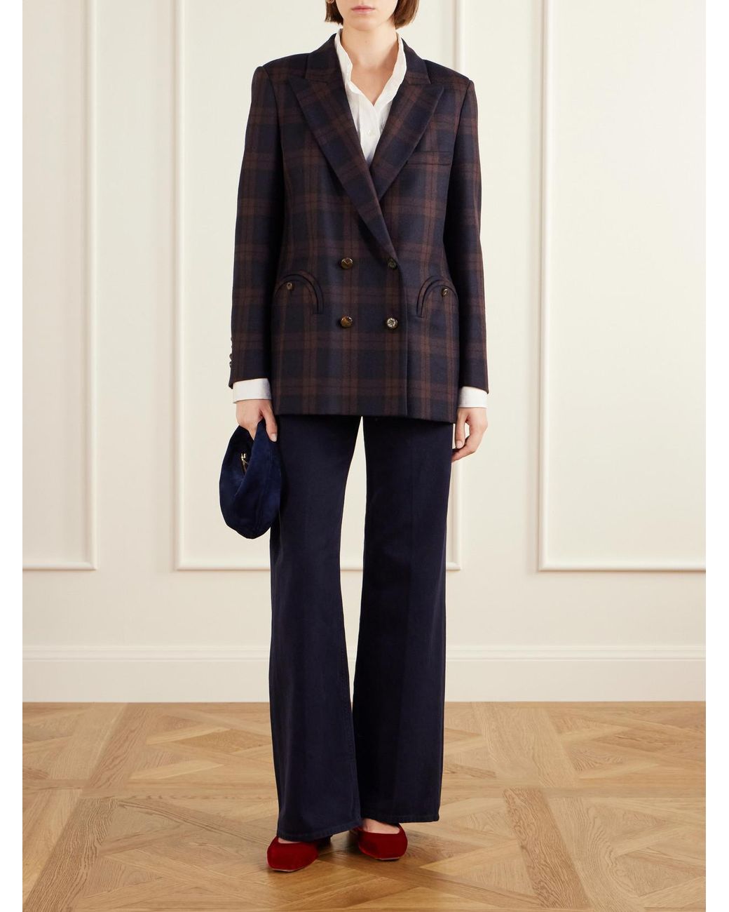 Blazé Milano Blue Everynight Checked Double-Breasted Wool Blazer