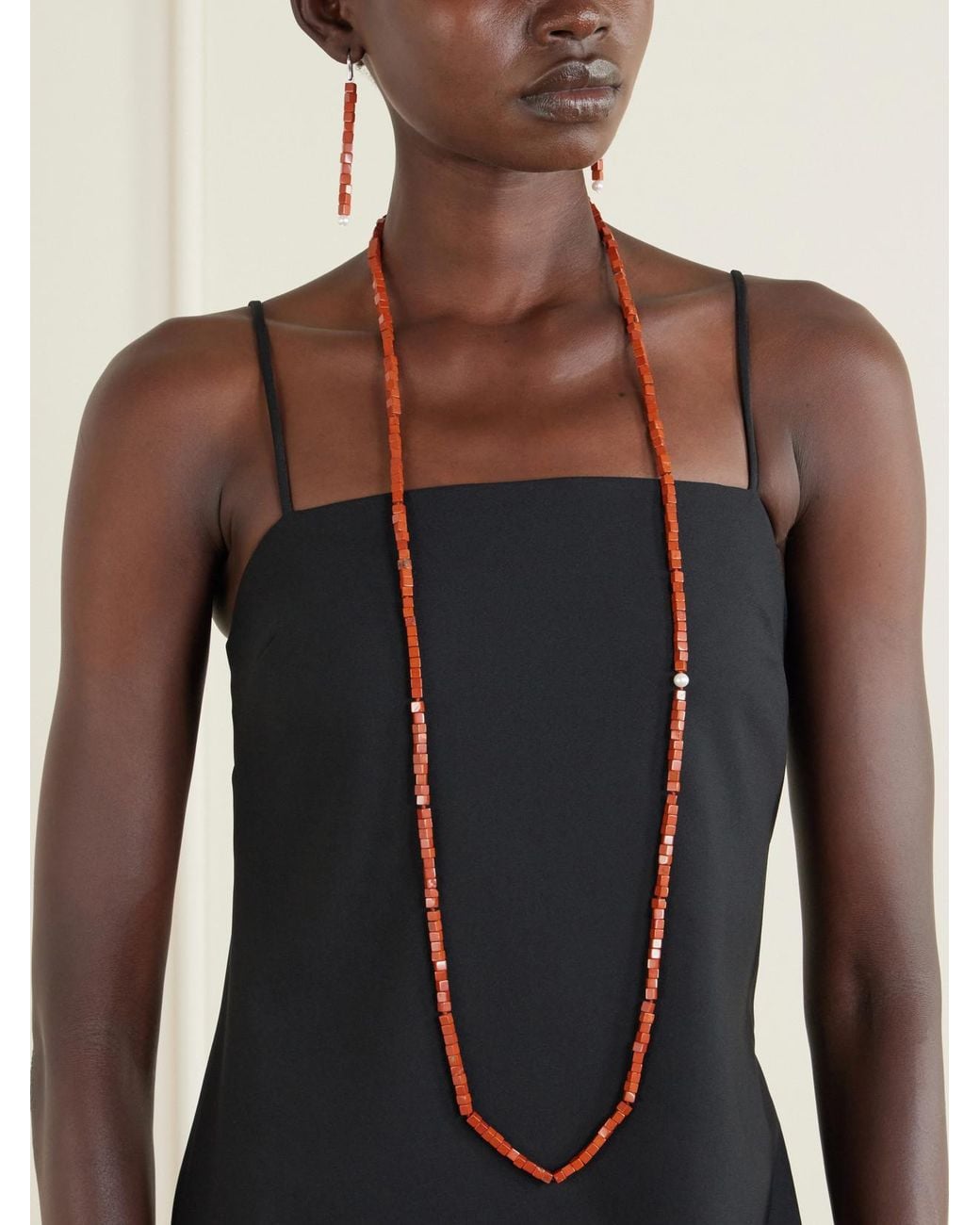Le Sundial Red Ines Sterling, Jasper And Pearl Necklace