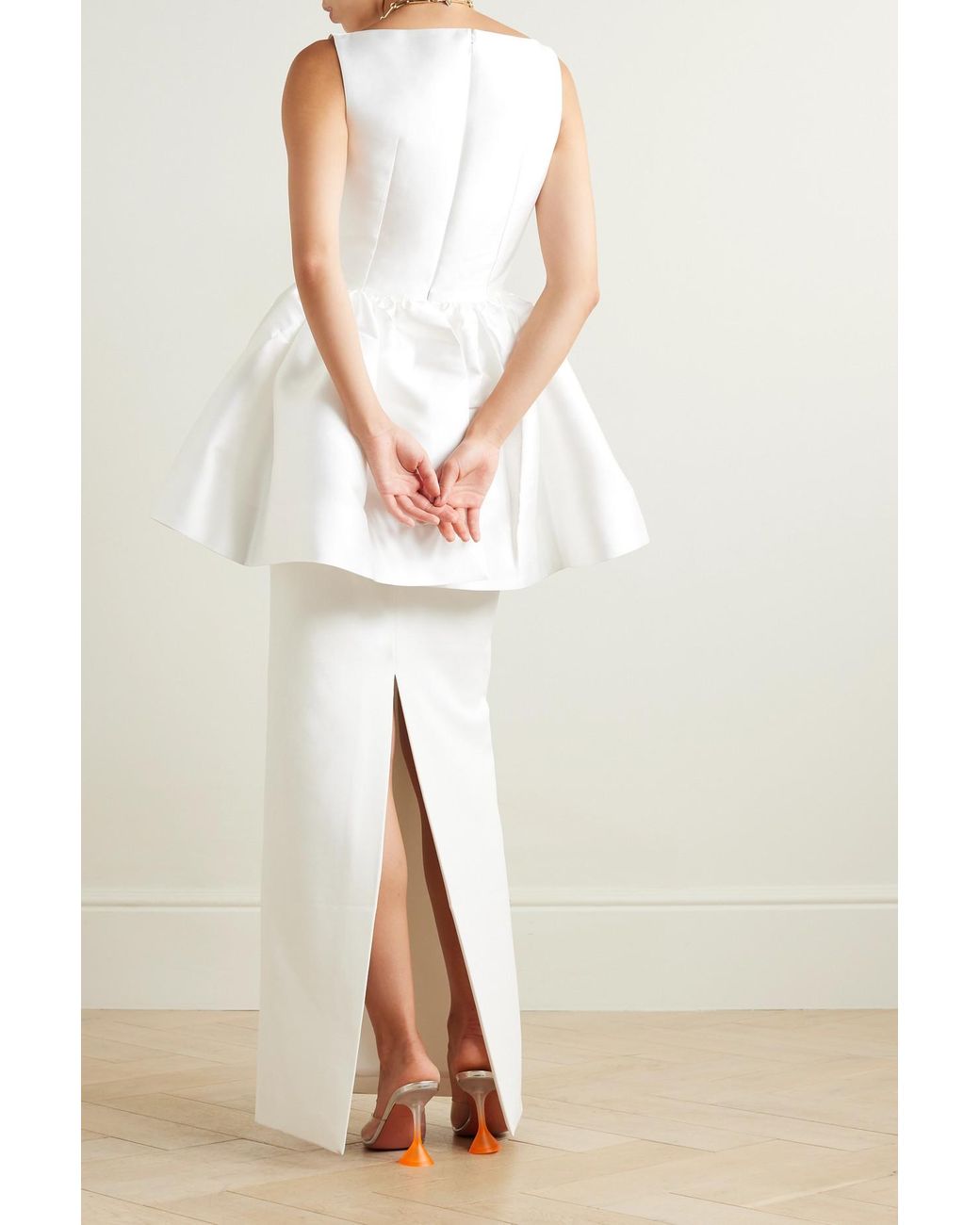 White Peplum Skirt Set - SIZE 18W - Ruffled Ribbon Collar Detail - White  Sheath Dress - Collar Detail Wraparound - Positive Stationery & Gifts, LLC