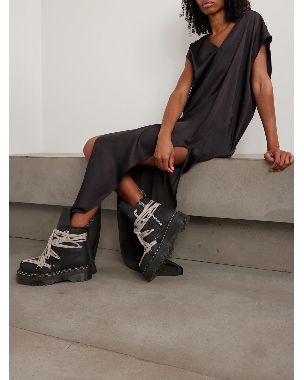 Rick Owens X Dr. Martens 1460 Quad Sole Megalace Ankle Boot in