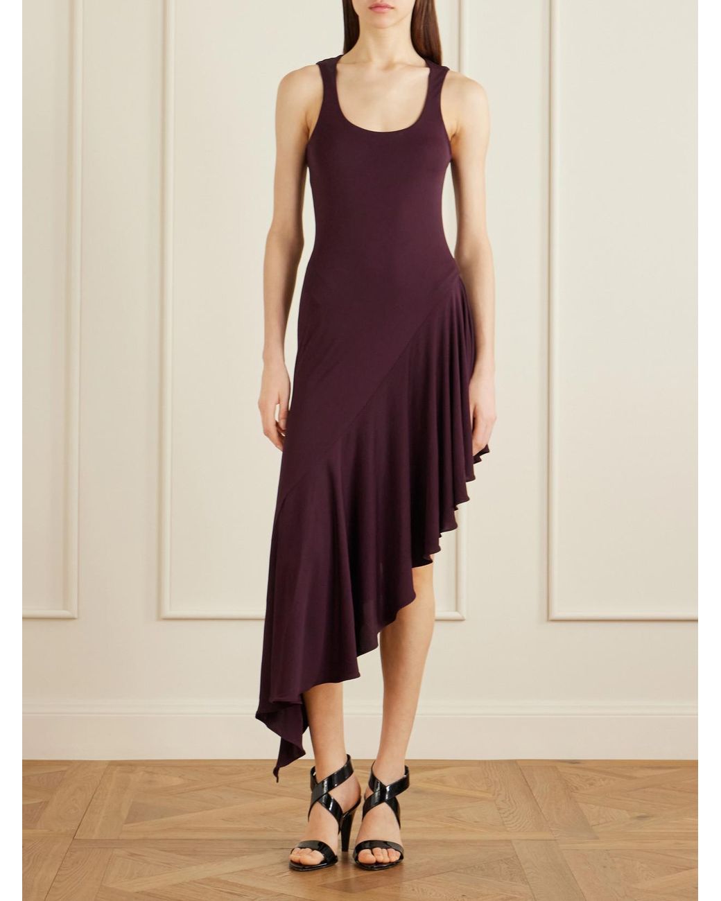 Alaïa Purple Asymmetrical Crepe-Jersey Midi Dress