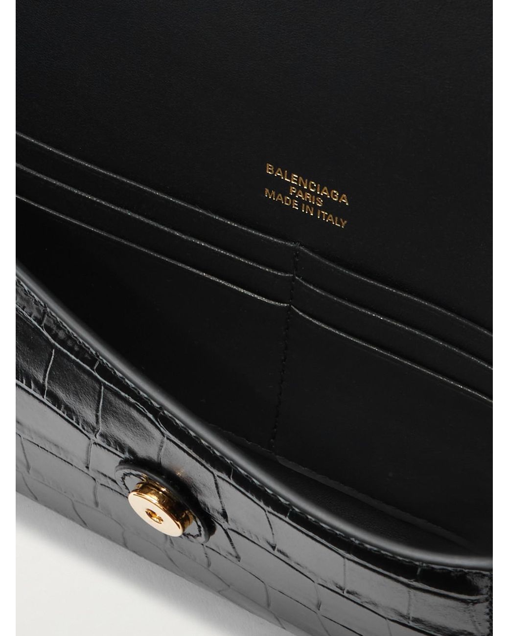 Balenciaga Black Hourglass Croc-Effect Patent-Leather Shoulder Bag