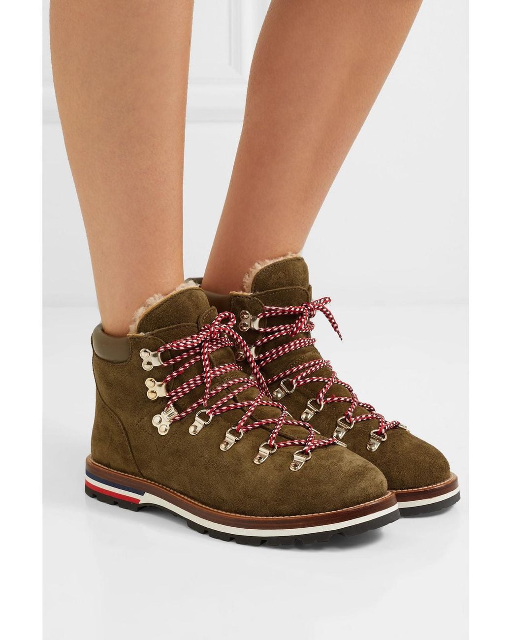 Moncler Green Blanche Shearling-Lined Suede Ankle Boots