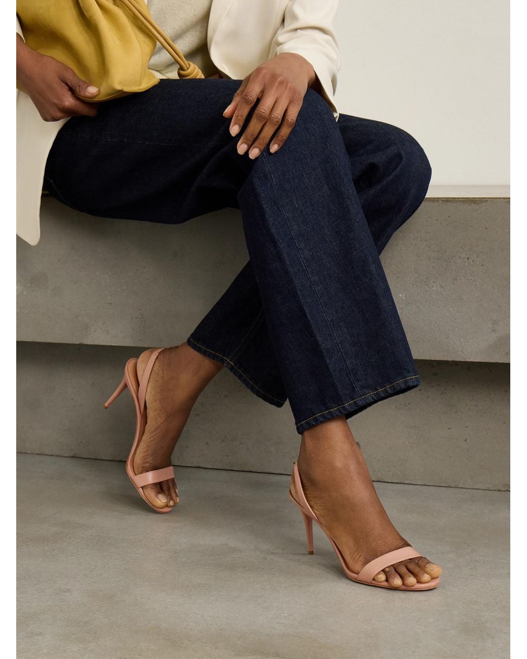 Aquazzura Natural So Nude 85 Leather Slingback Sandals