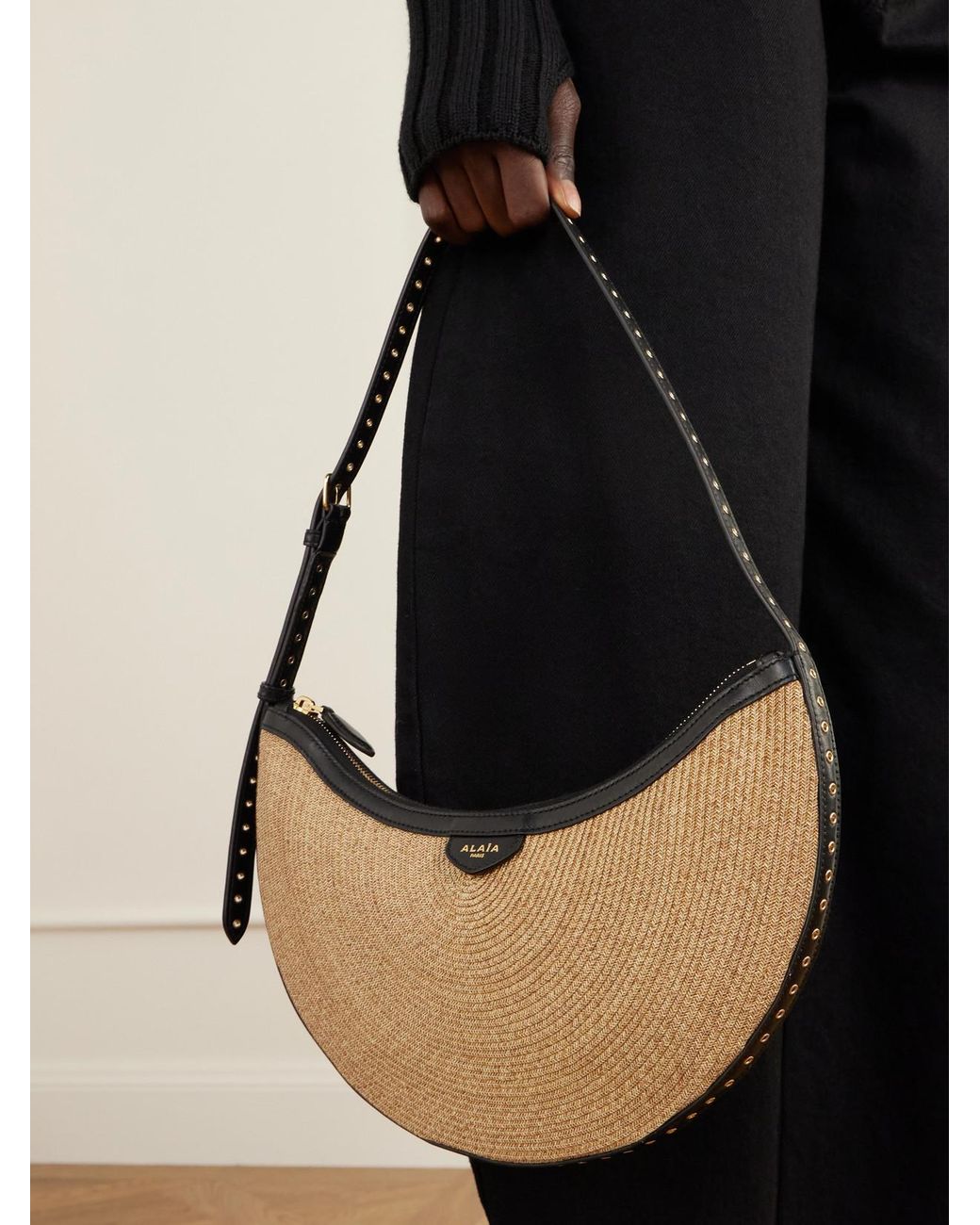 Alaïa Natural Demi Leather-Trimmed Raffia Shoulder Bag