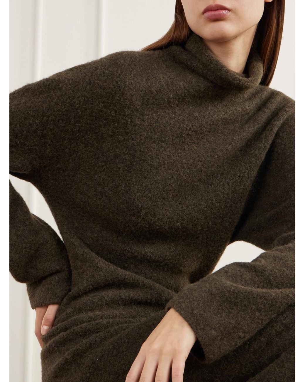 Lauren Manoogian Natural Alpaca-Blend Felt Turtleneck Midi Dress