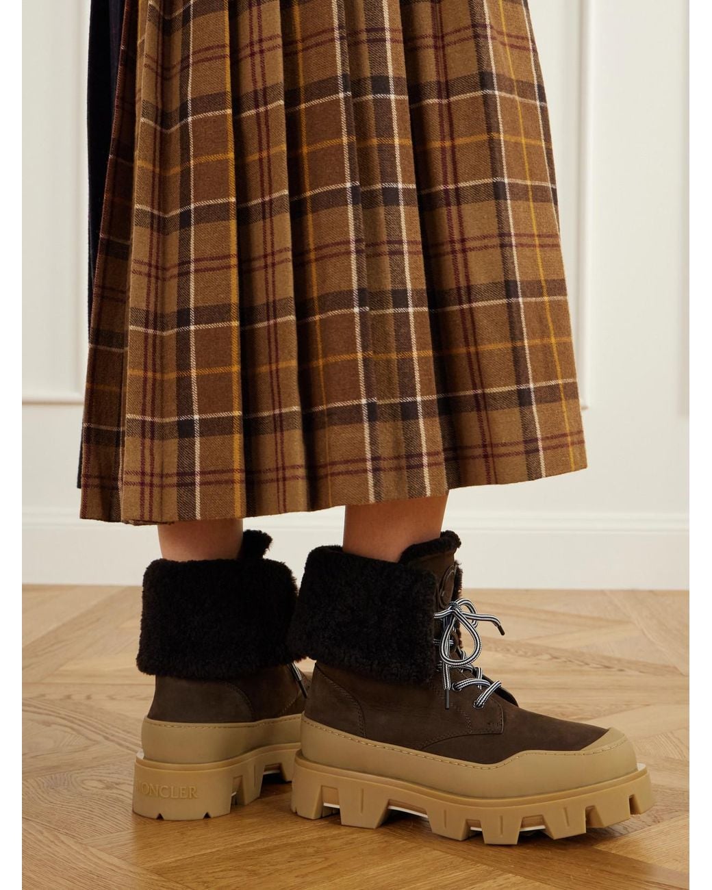 Moncler Black Peak Snowcap Shearling-Trimmed Nubuck Ankle Boots