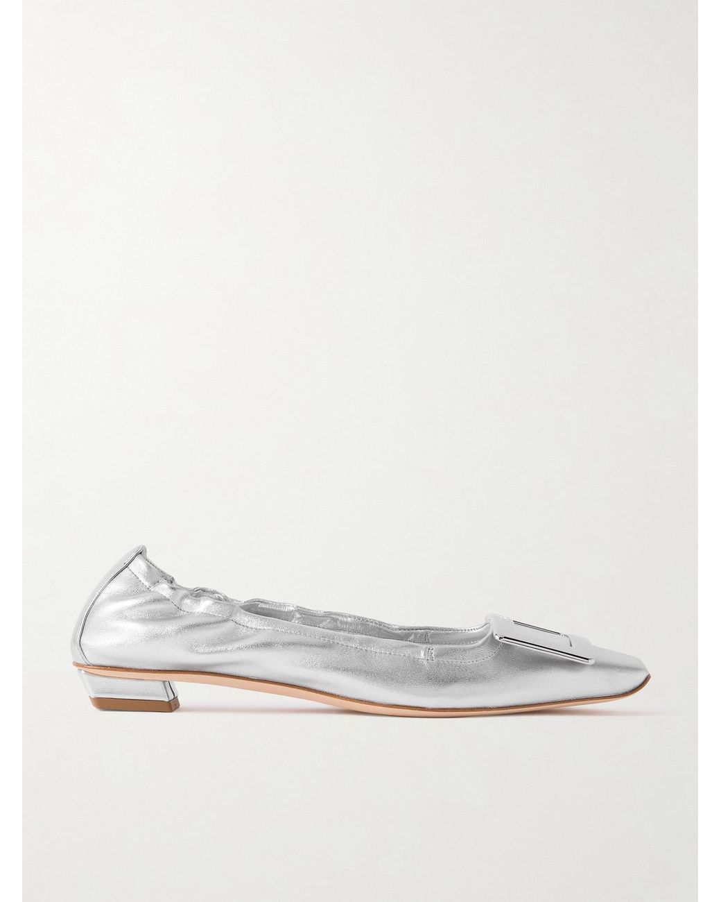 Roger Vivier White Belle Vivier 25 Embellished Metallic Ballet Flats