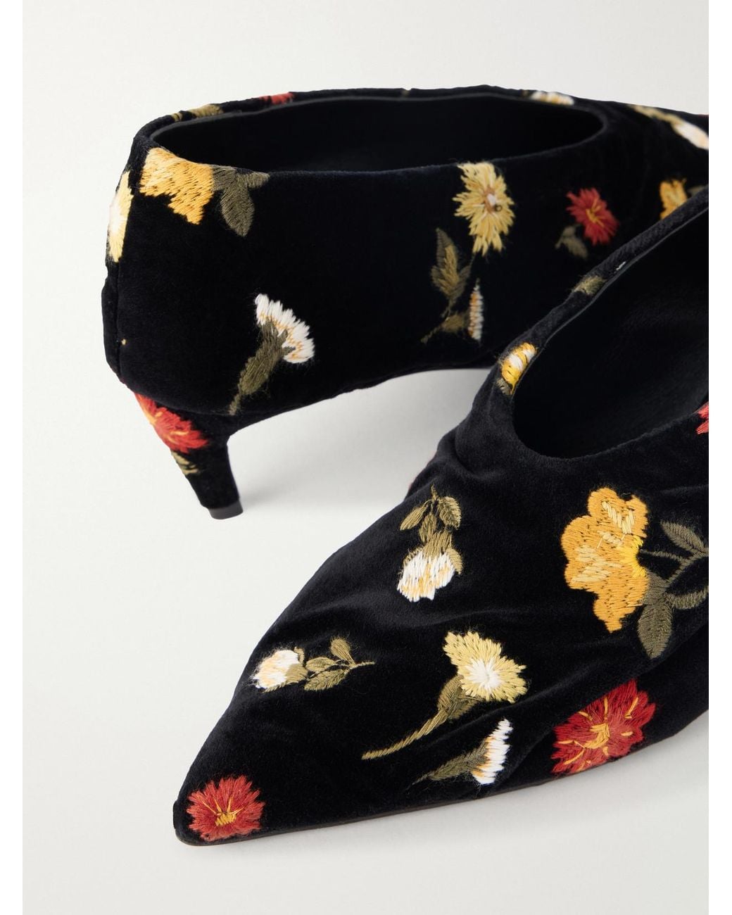 Khaite Black Miriam 50 Embroidered Velvet Pumps