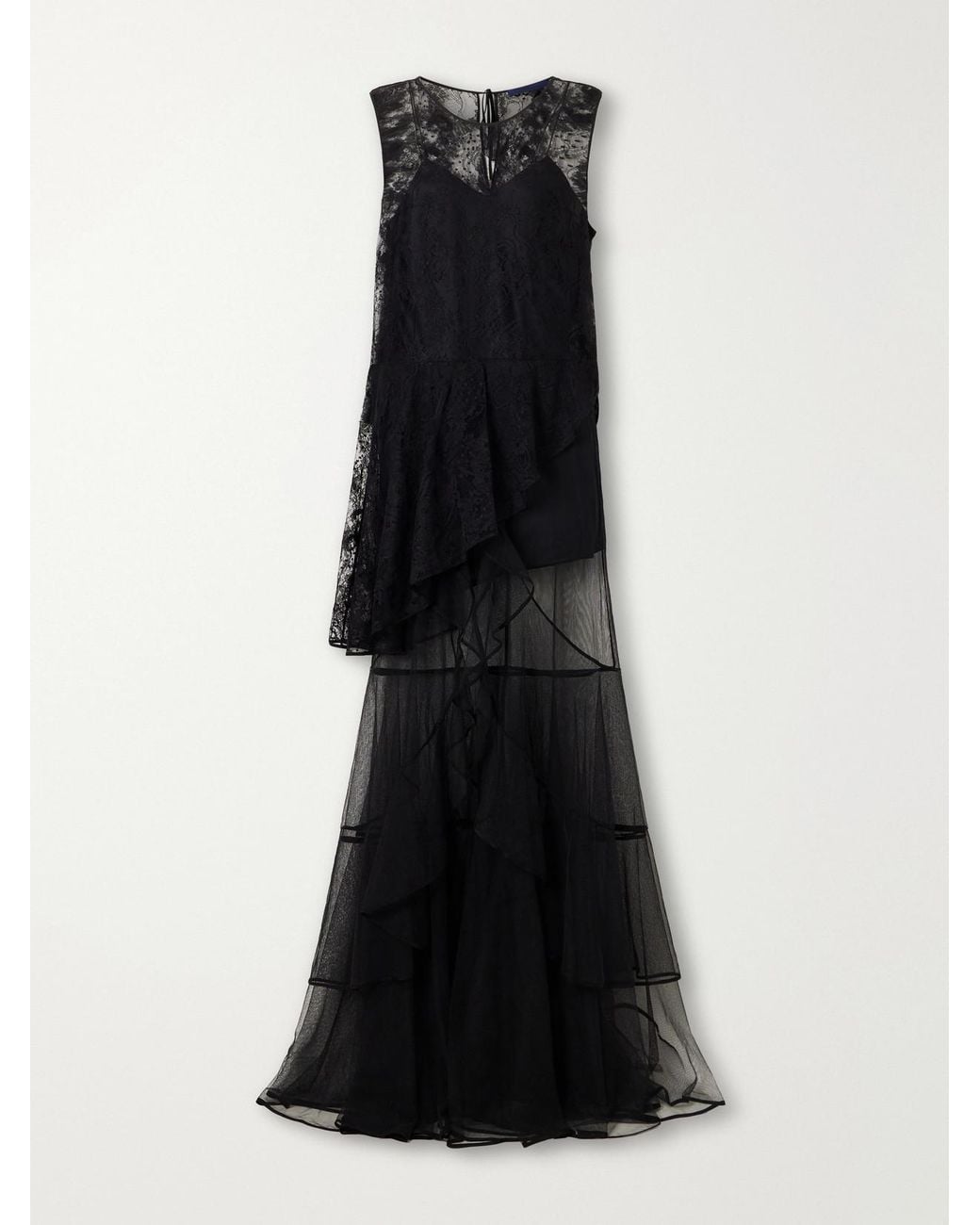 Sharon Wauchob Black Dana Ruffled Tiered Cotton-Blend Lace And Tulle Gown