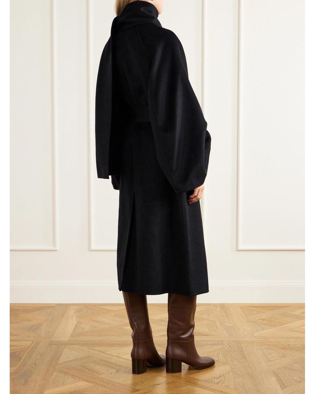 Zimmermann Black Valiant Scarf-Detailed Wool-Blend Coat